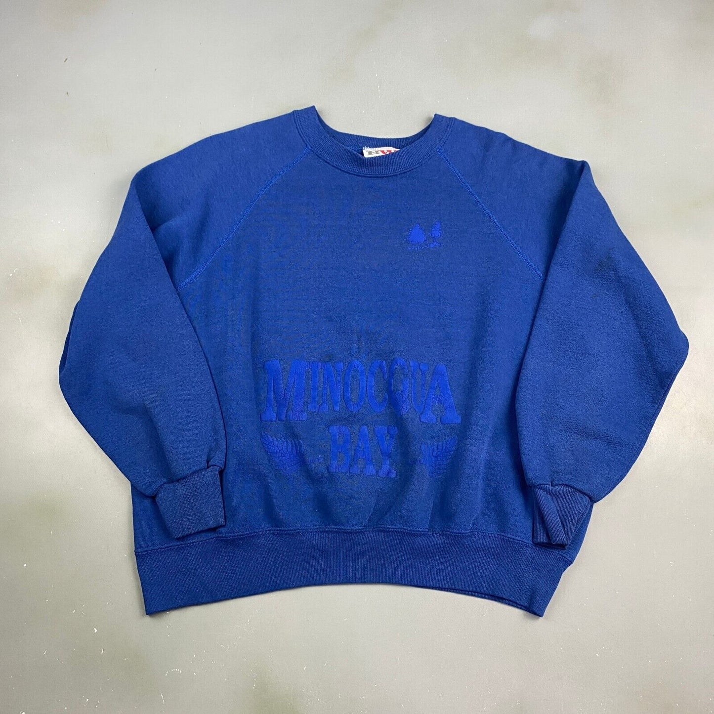 VINTAGE 80s Minocqua Bay Blue Crewneck Sweater sz Large Men Adult
