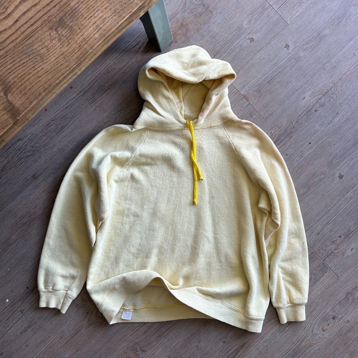 VINTAGE 60s 70s | Light Yellow Faded Blank Hoodie Sweater sz S Adult