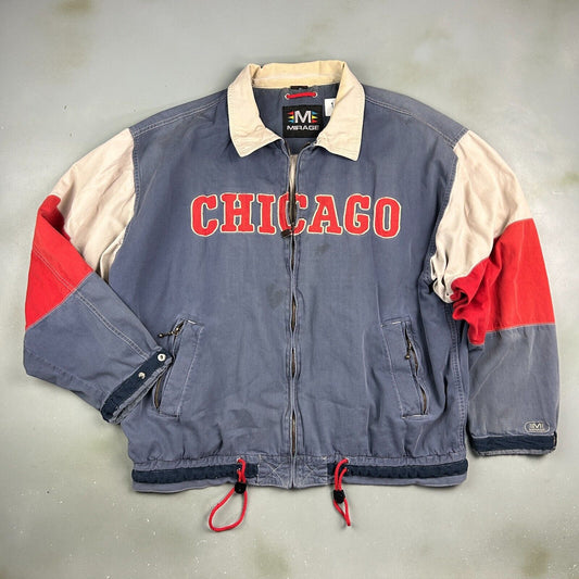 VINTAGE 90s | Chicago Cubs Faded Mirage Collared Baseball Jacket sz XL Adult