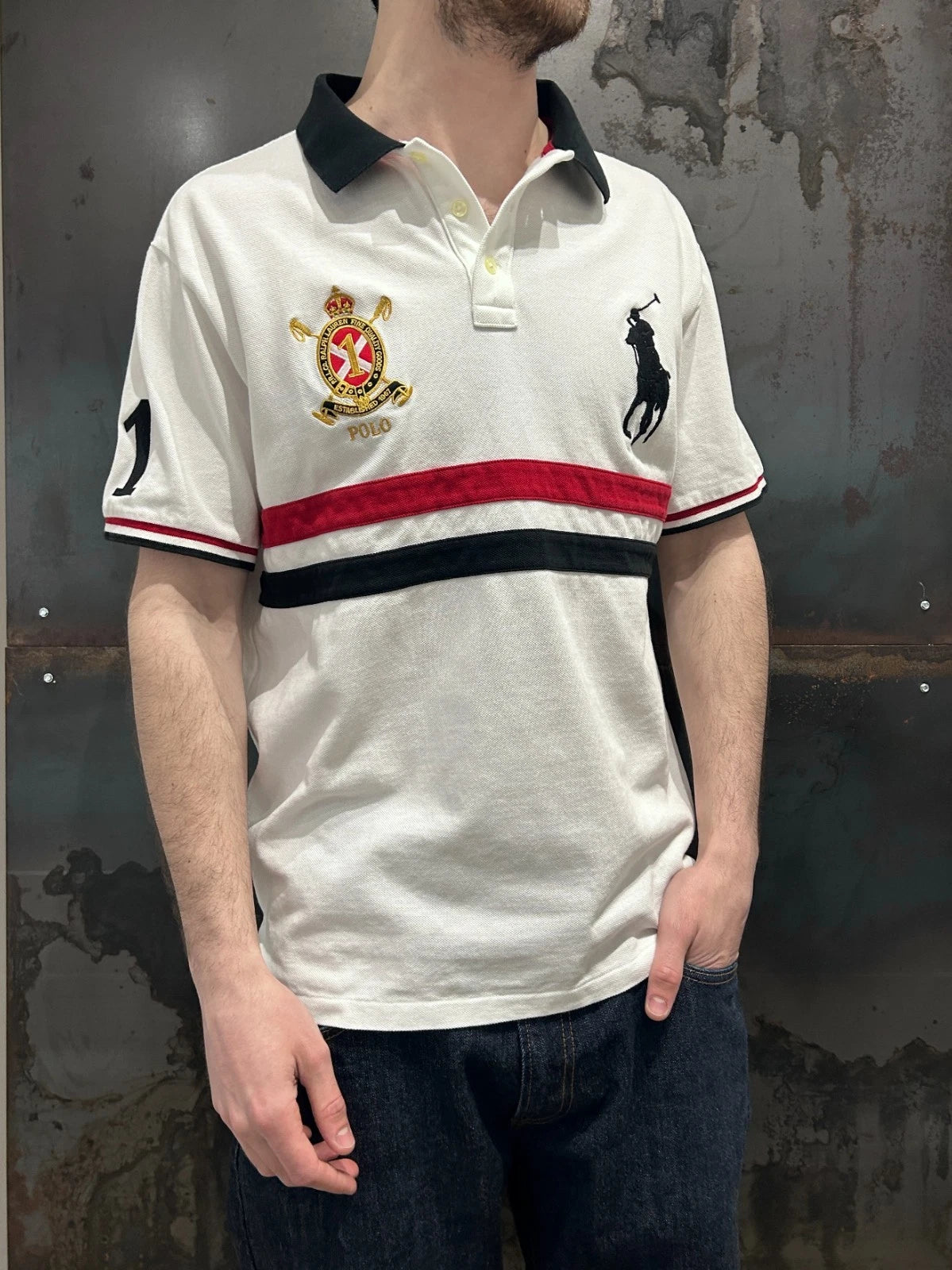 VINTAGE Y2k | Ralph Lauren Big Pony #1 Crest Striped Polo Shirt sz XL