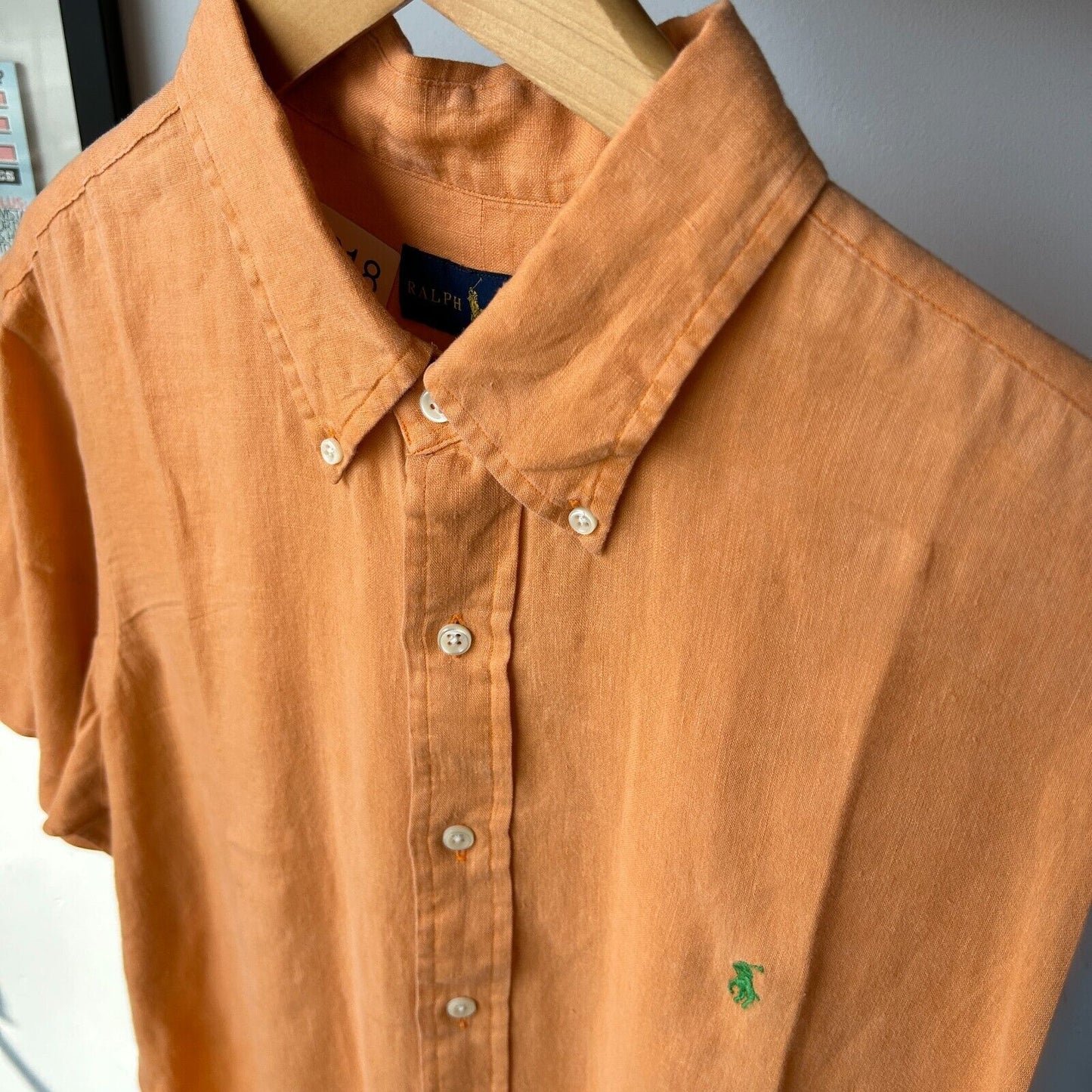 VINTAGE | Ralph Lauren Orange Linen Short Sleeve Button Down Shirt sz XL