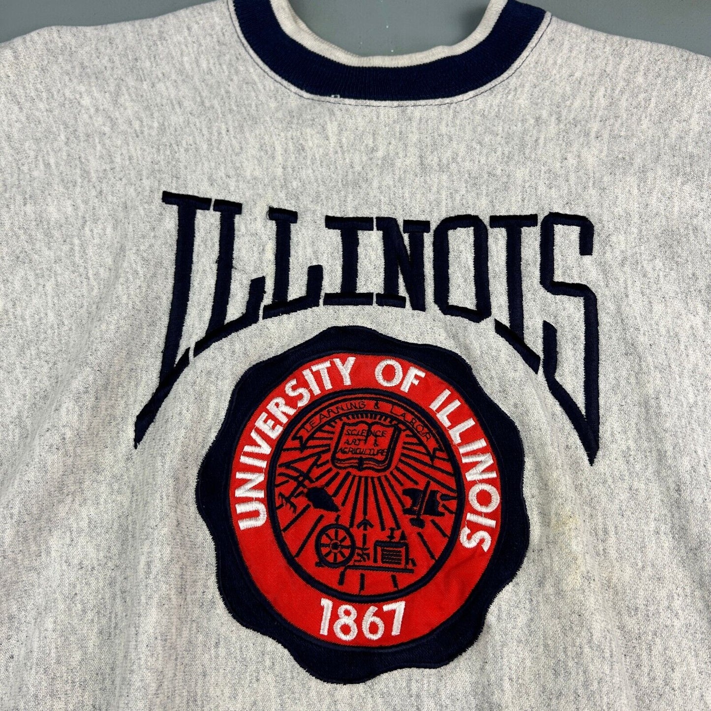 VINTAGE 90s Illinois University The Game Ringer Crewneck Sweater sz Medium Adult
