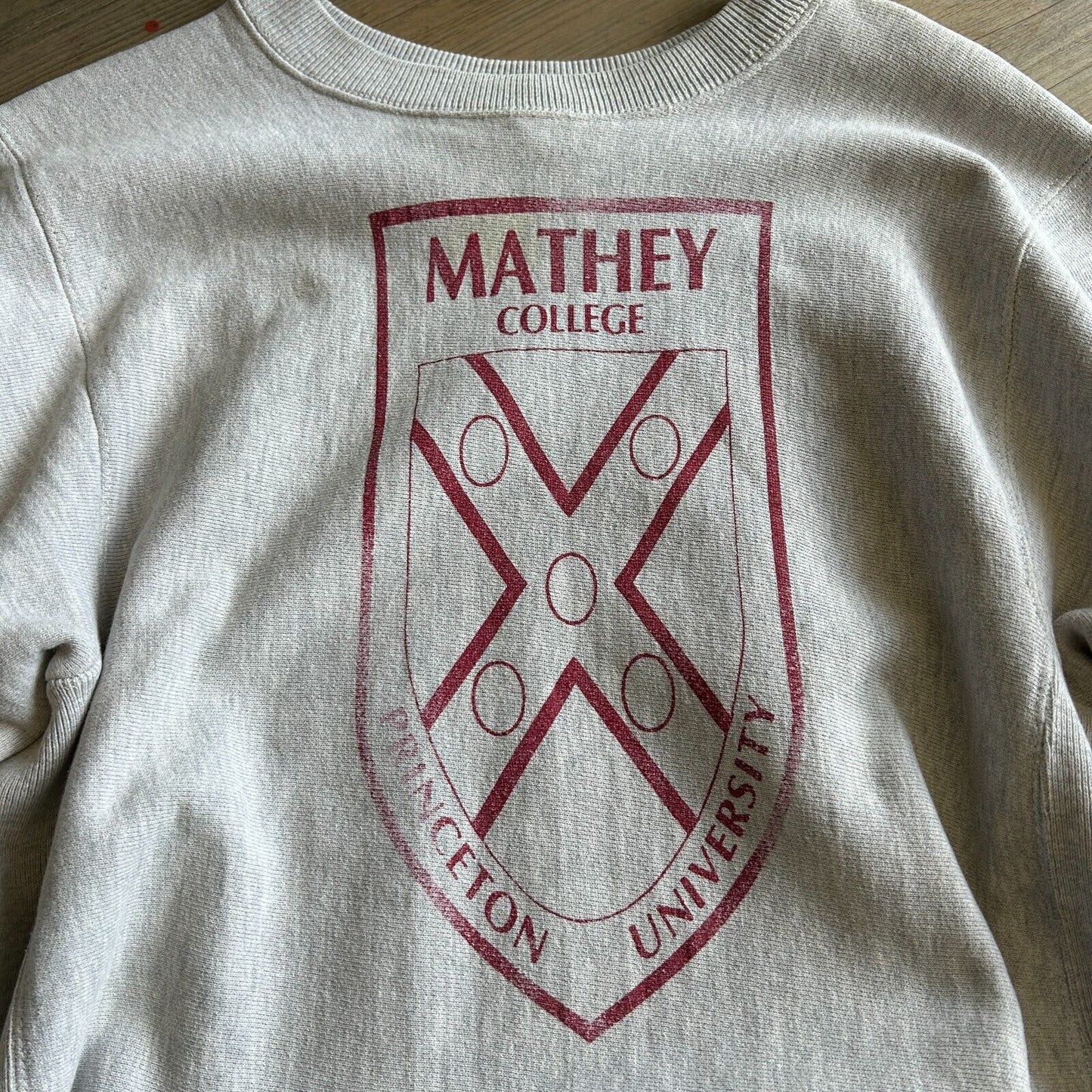 VINTAGE 90s | Mathey College Crest Reverse Weave Crew Sweater sz M