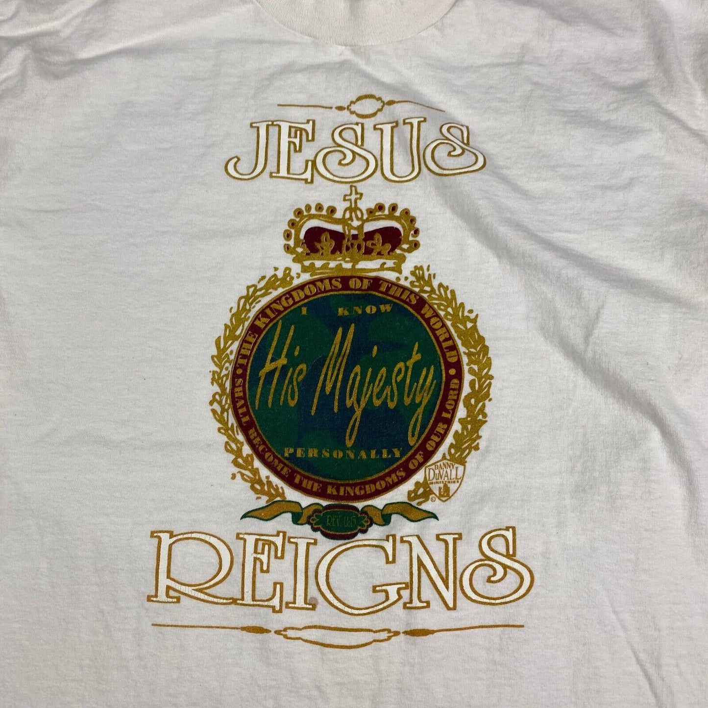 VINTAGE 90s Jesus Reigns His Majesty White T-Shirt sz Large Men Adult