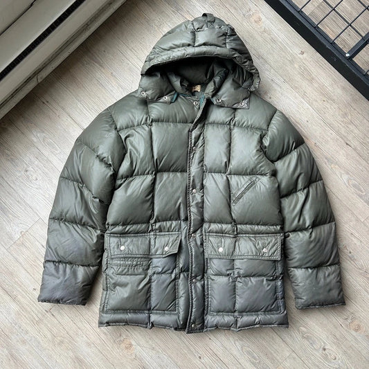 VINTAGE 70s 80s | Swan Brand Faded Olive Mountaineering Down Jacket sz L