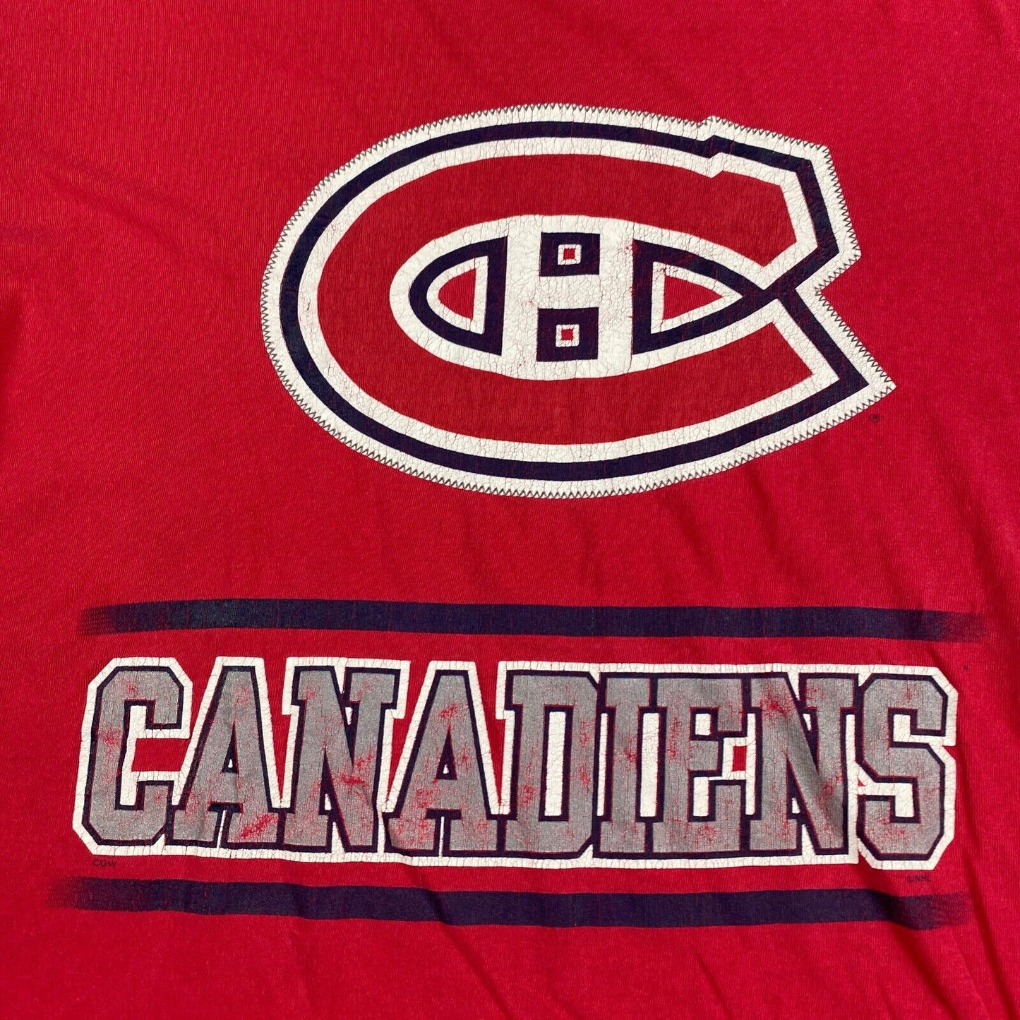 VINTAGE 90s NHL Montreal Canadians Big Logo Red T-Shirt sz XL Adult