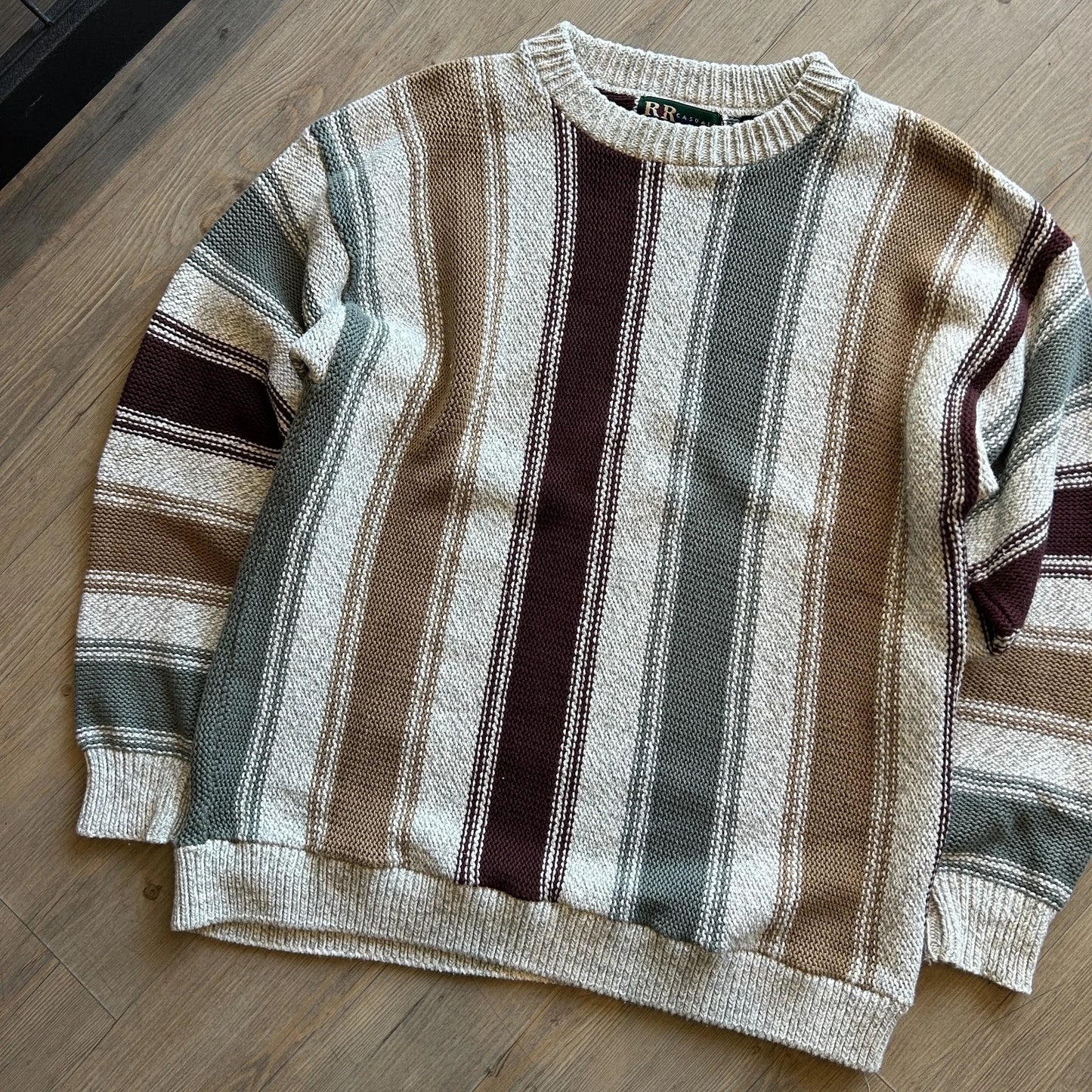 VINTAGE 90s | R&R Vertical Striped Earthtone Knit Sweater sz M