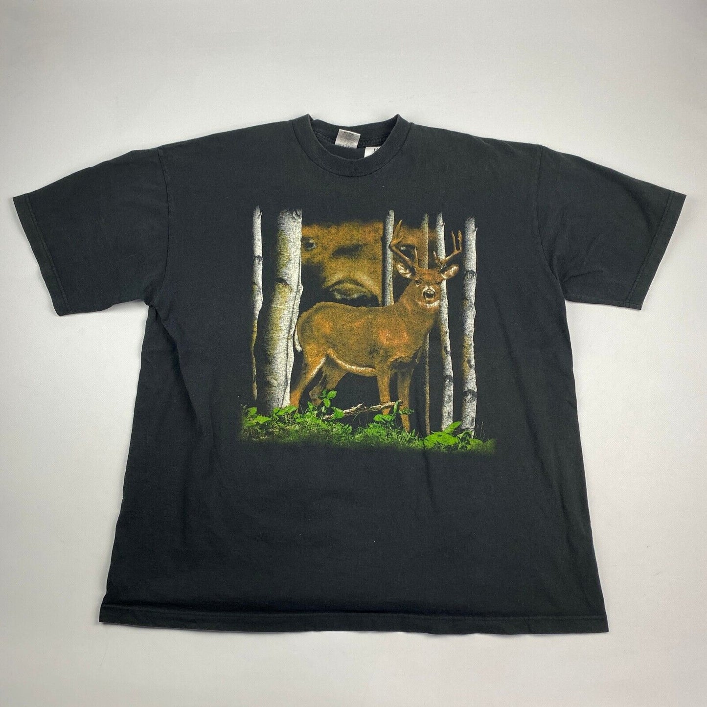 VINTAGE 90s Deer Nature Graphic Black T-Shirt sz XXL Men