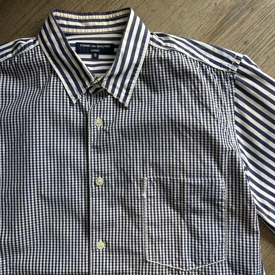 Comme Des Garcons Homme | Gingham Pinstriped Short Sleeve Button Down Shirt sz S