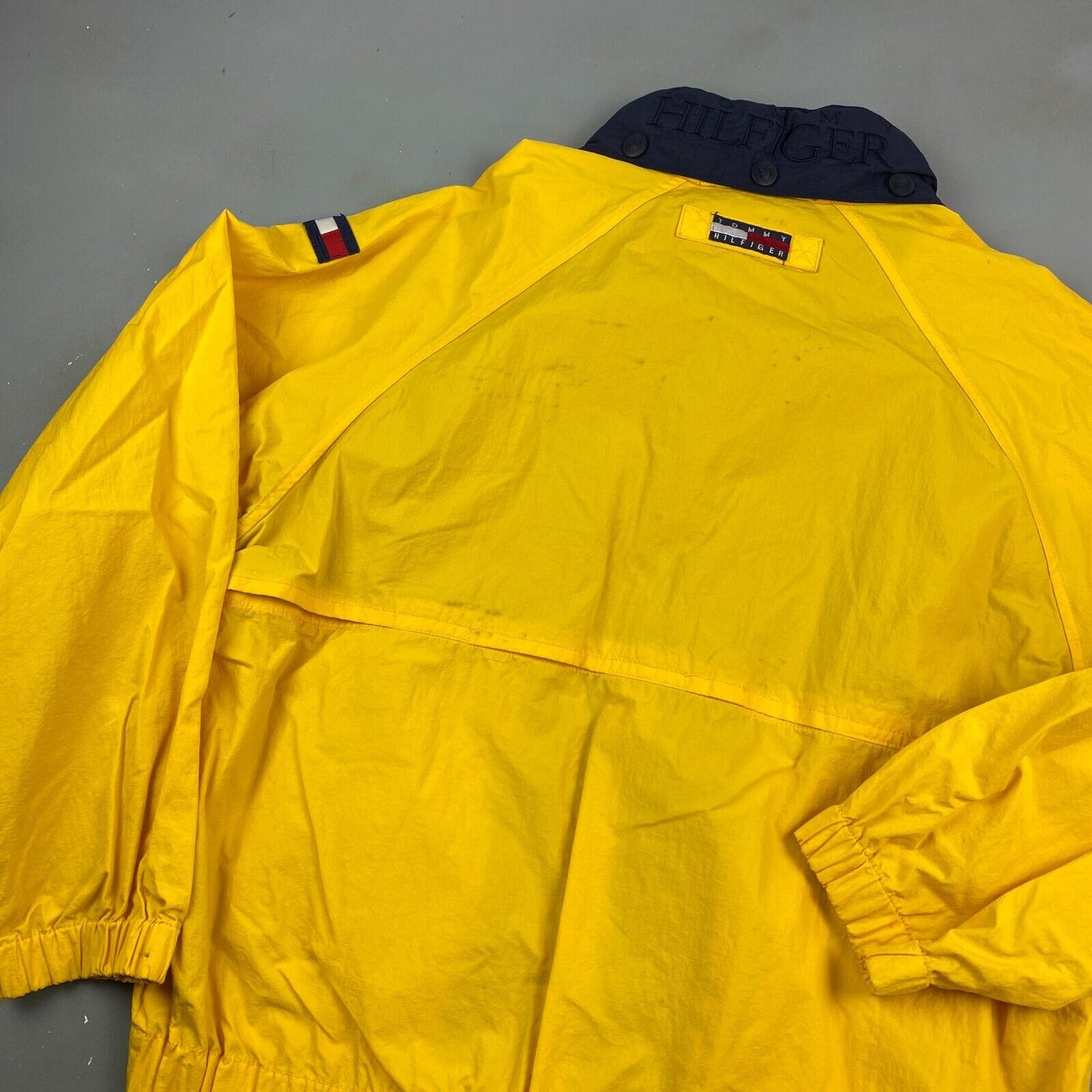 VINTAGE 90s Tommy Hilfiger Yellow Windbreaker Jacket sz Large Men