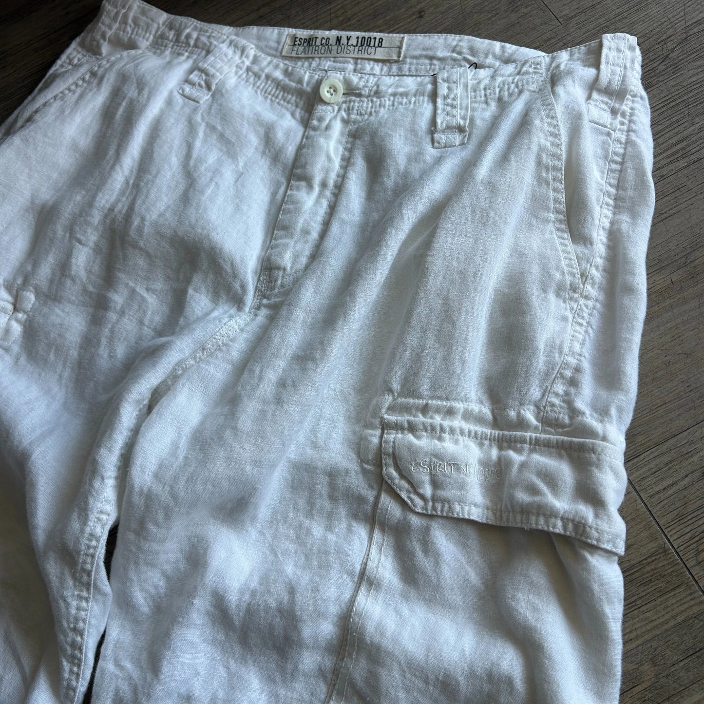 Esprit Co N.Y | White Linen Loose Fit Vintage Y2K Cargo Shorts sz W35