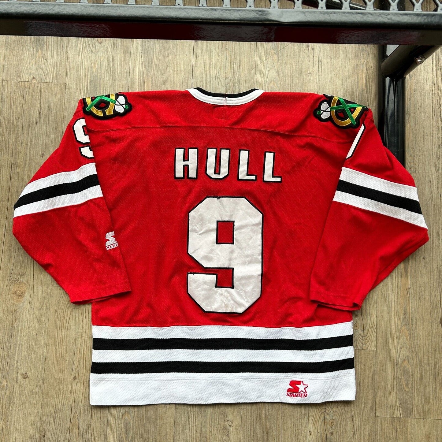 VINTAGE 90s | NHL Chicago Blackhawks #9 Hull STARTER Hockey Jersey sz XL Adult