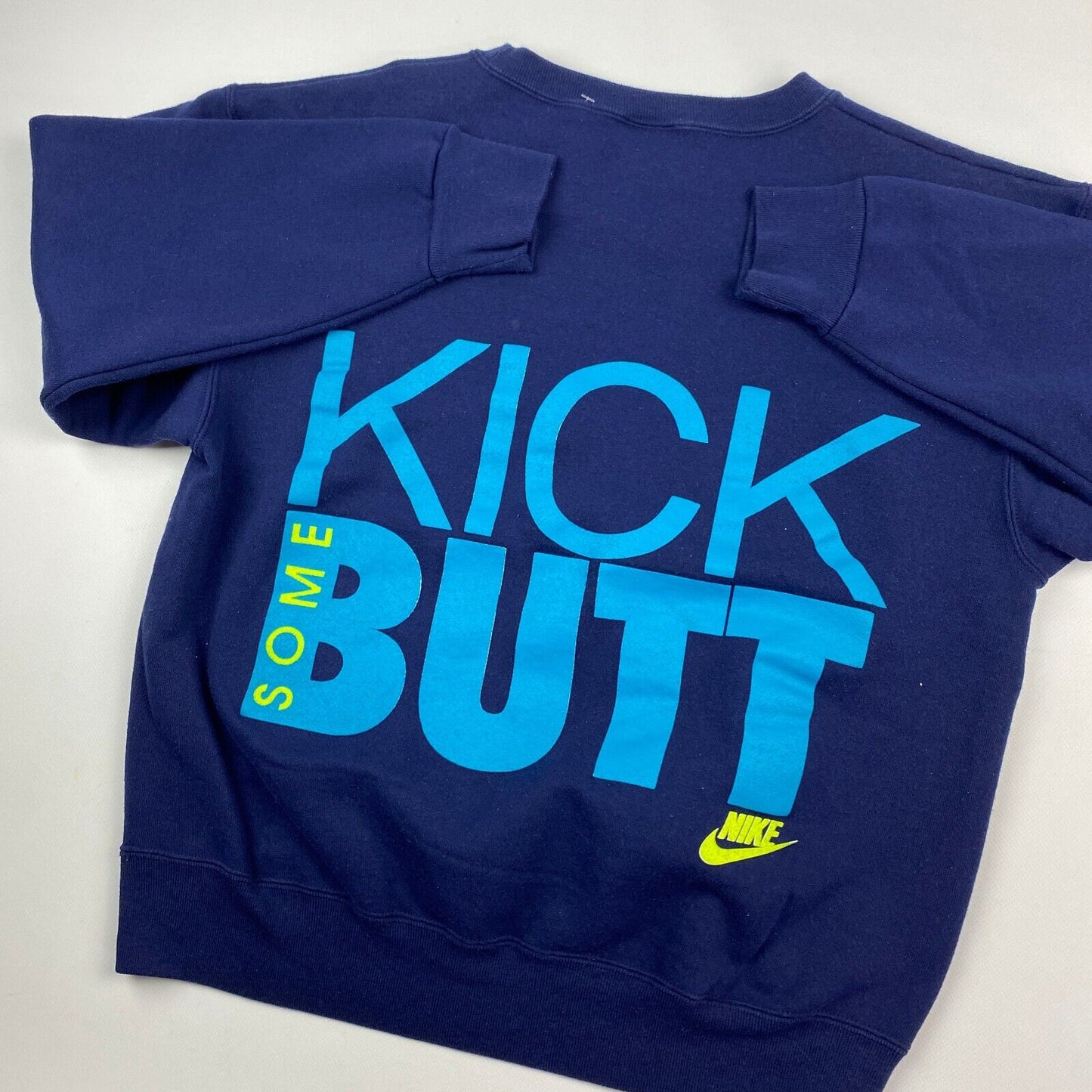 VINTAGE 90s NIKE Can You Say Kick Some Butt Grey Tag Crewneck Sweater sz M Mens