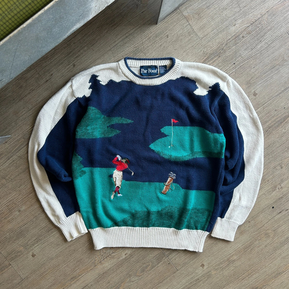 PAR FOUR | GOLF Shot Embroidered Artwork Vintage Knit Sweater sz M