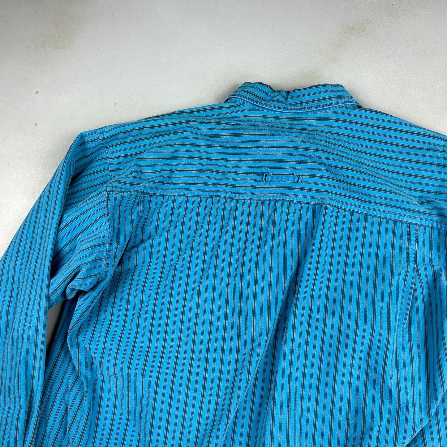 VINTAGE 90s Bugle Boy Preserve Our Resources Striped Button Up Shirt sz M Adult