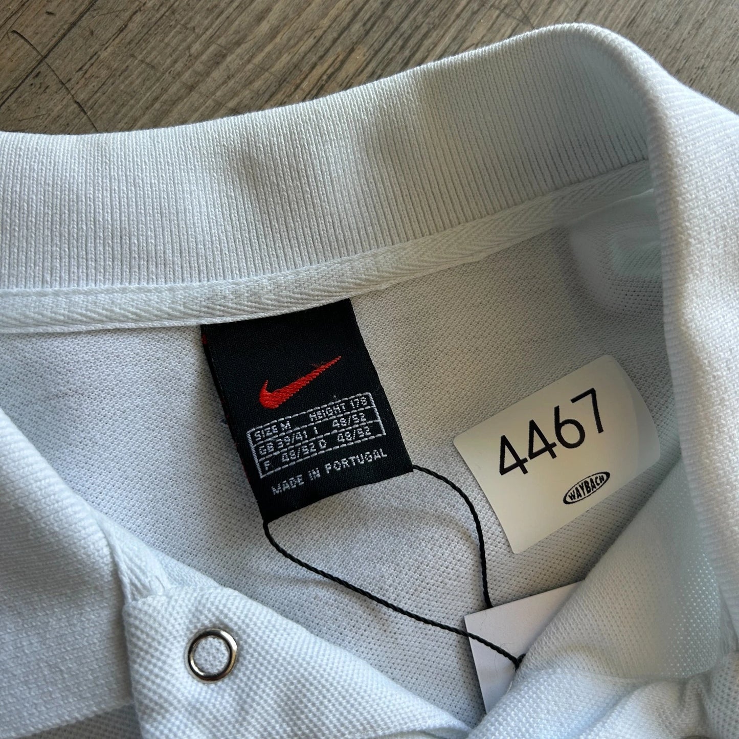 1990s | NIKE Mini Swoosh White Button Snap Polo Shirt sz M/L