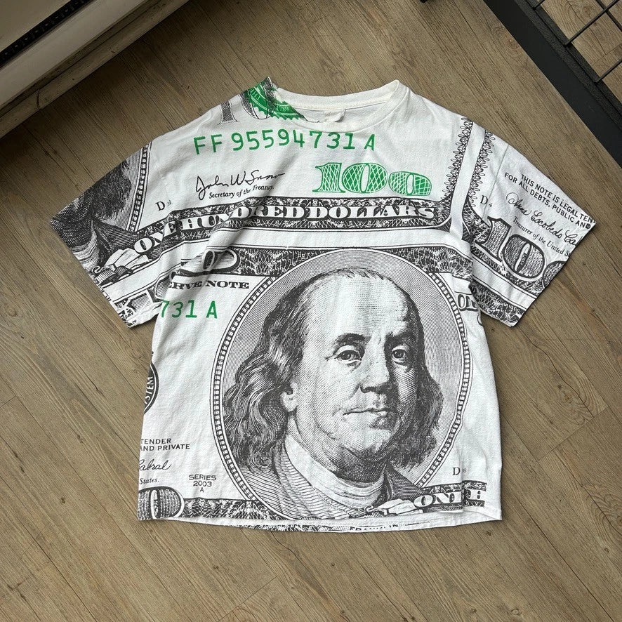 VINTAGE 90s | Hundred Dollar Bill All Over Print T-Shirt sz L/XL