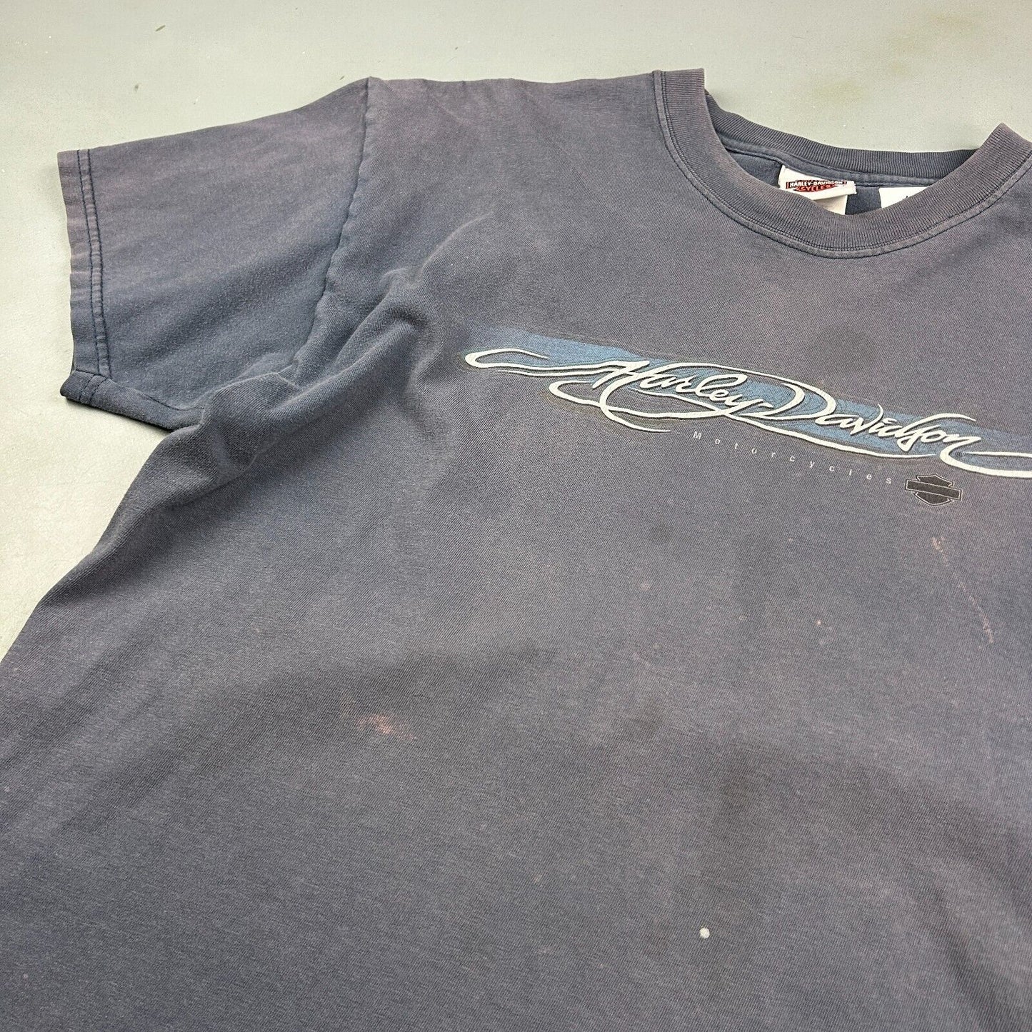 VINTAGE | Harley Davidson South East Faded Blue Biker T-Shirt sz L Adult