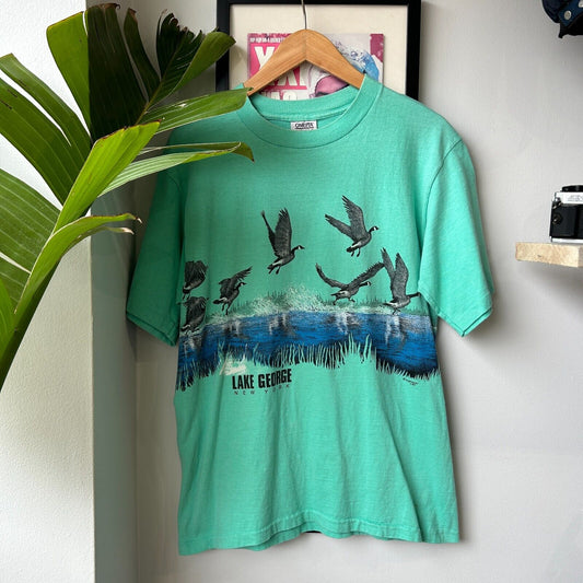VINTAGE 80s | Lake George NY Nature Wrap Graphic Teal T-Shirt sz M Adult