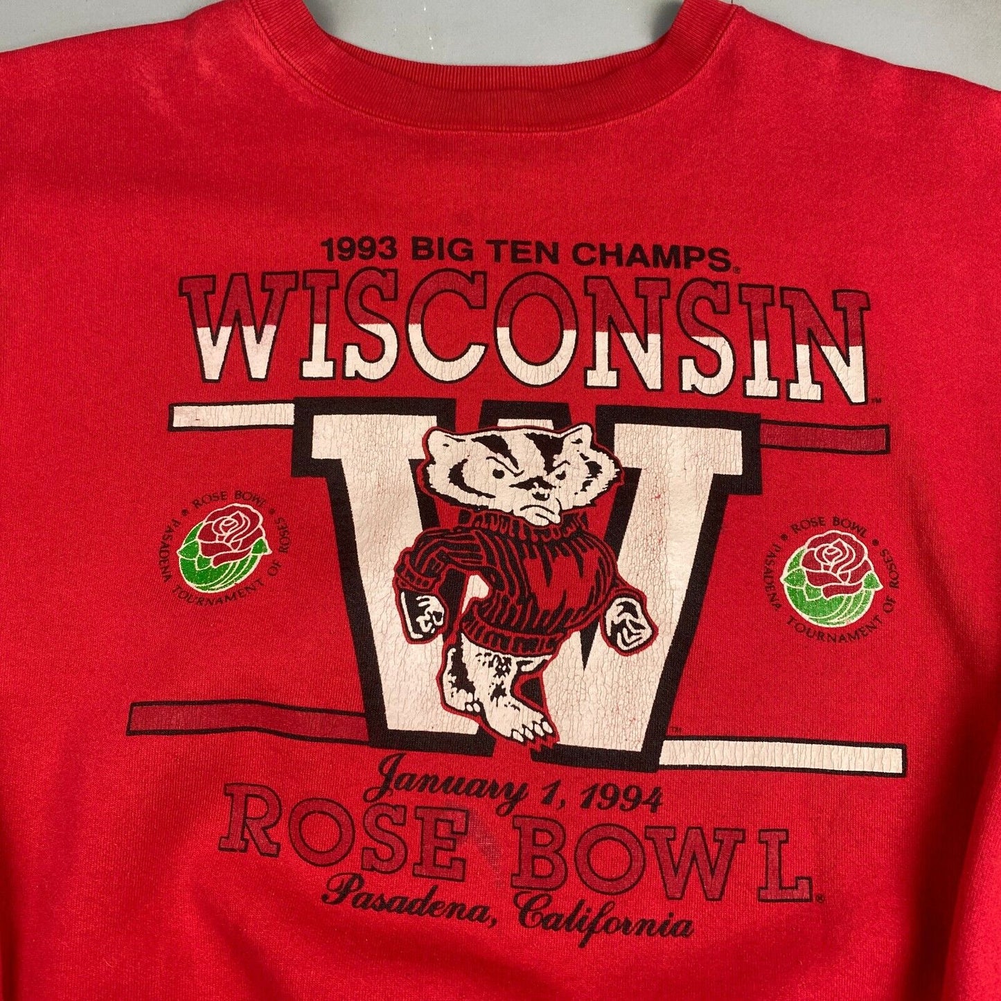 VINTAGE 90s Wisconsin Badgers Rose Bowl Crewneck Sweater sz XL Adult Men