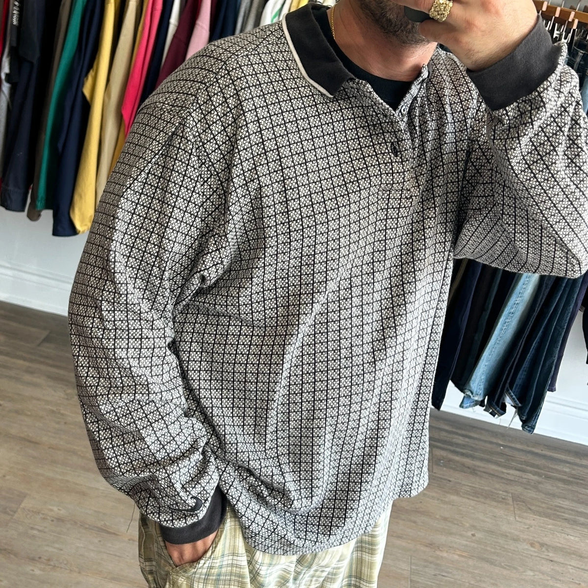 1990s | NIKE GOLF Geometric Textured Rugby Polo Shirt sz XL