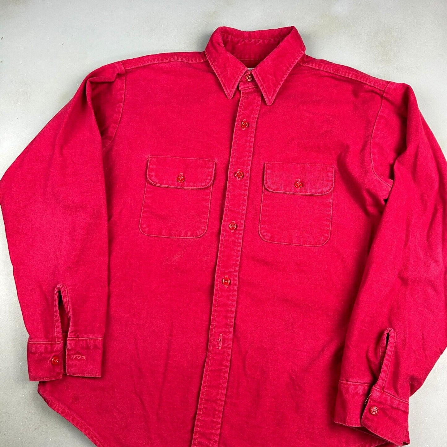 VINTAGE 90s Five Brother Red Chamois Cloth Button Up Shirt sz Large Adult