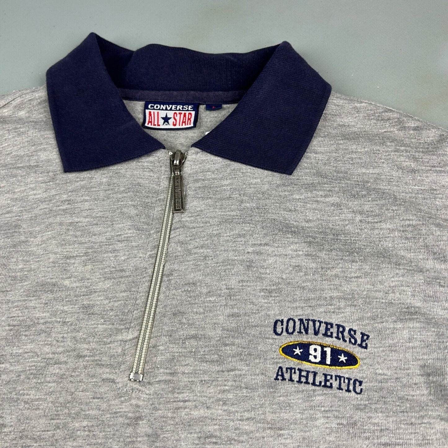 VINTAGE Converse All Star 1/4 Zip Polo Rugby Shirt sz Large Adult