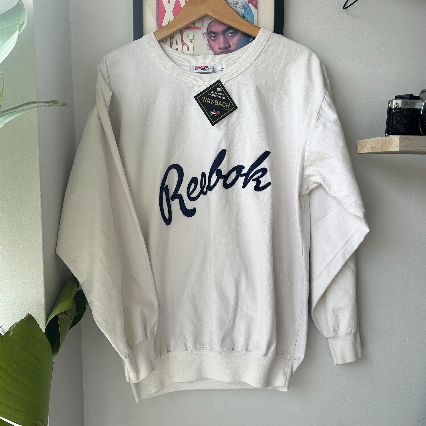 VINTAGE 80s | REEBOK Embroidered Logo White Cotton Canvas Sweater sz M-L Adult