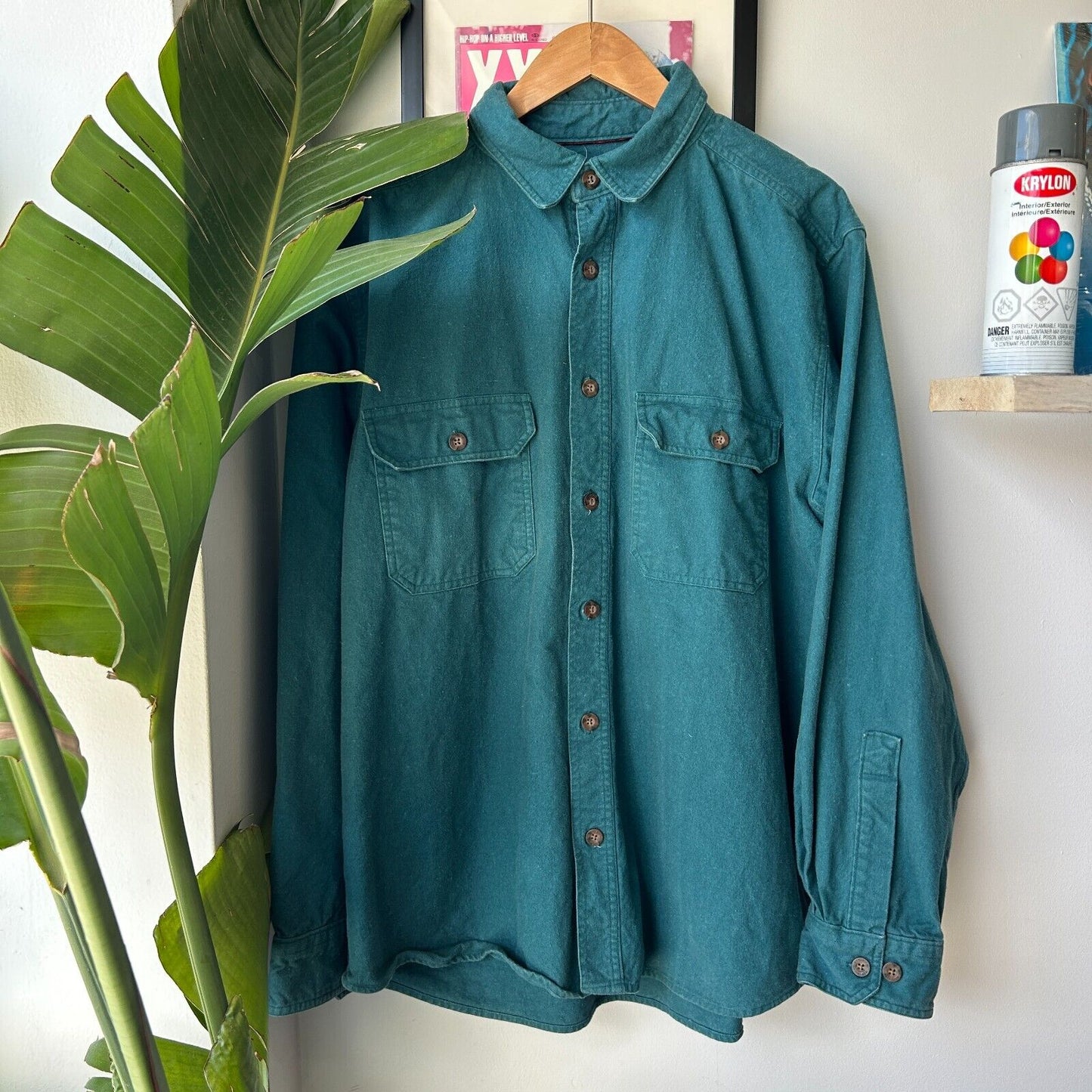VINTAGE | Woolrich Teal Chamois Cloth Button Down Shirt sz L Adult