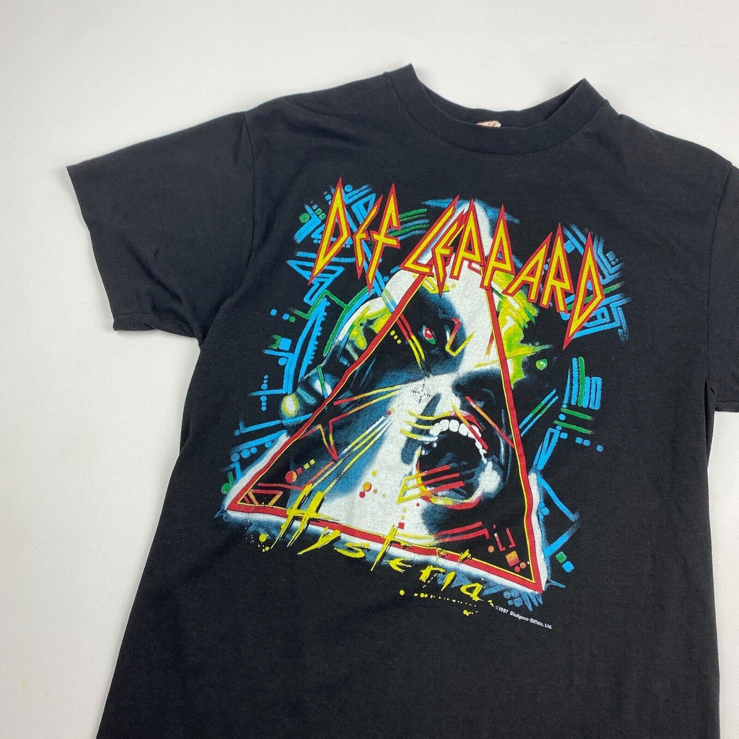 VINTAGE 1987 Def Leppard Hysteria Black Band T-Shirt sz X-Small Men