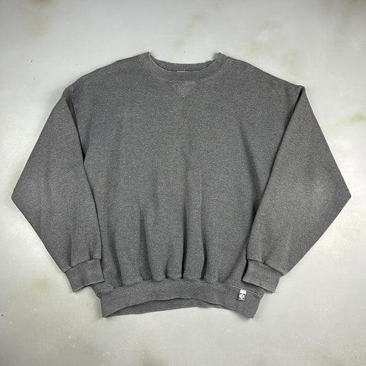 VINTAGE 90s Discus Athletic Faded Dark Grey Blank Crewneck Sweater sz XL Adult