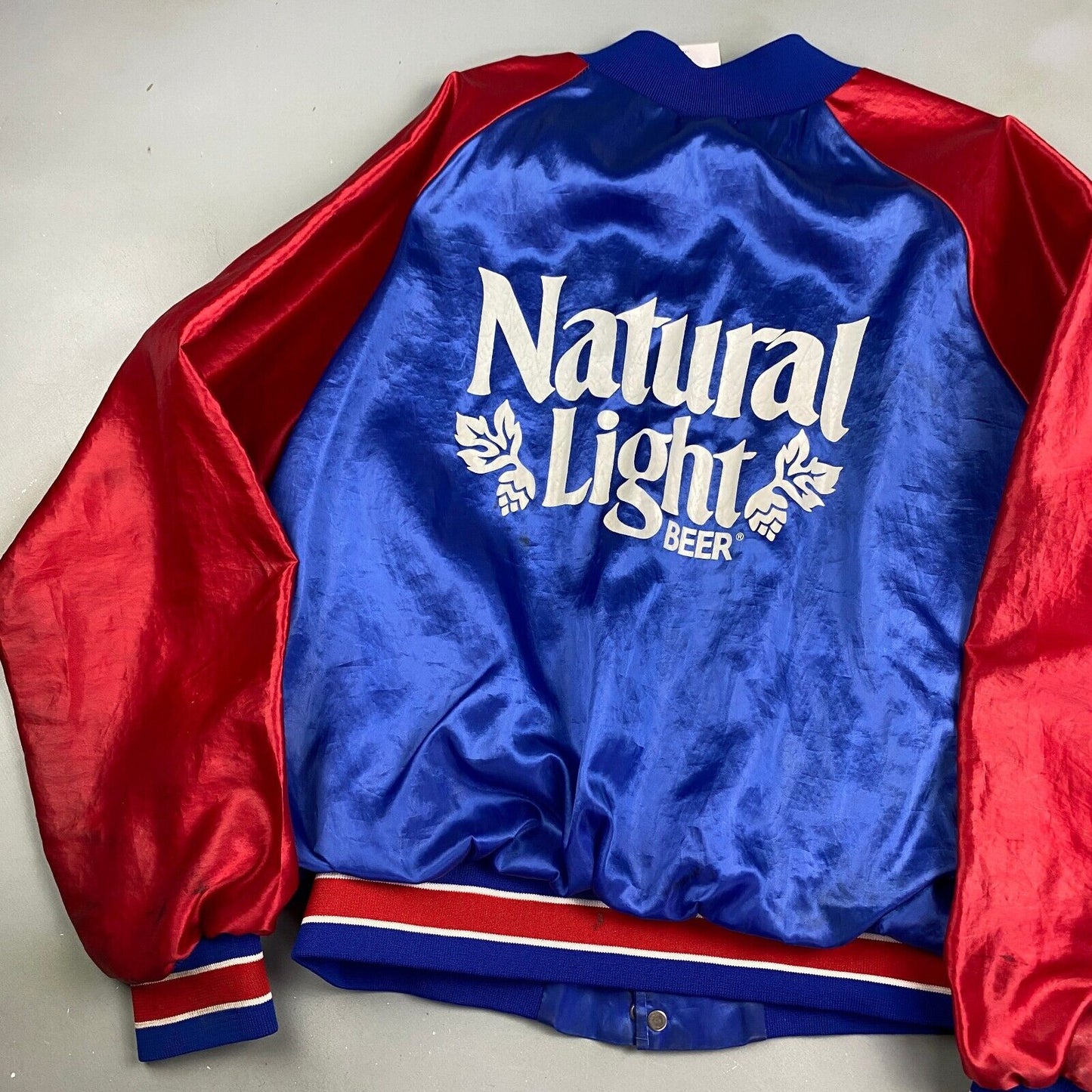 VINTAGE 80s Natural Light Beer Satin Varsity Jacket sz Large Adult