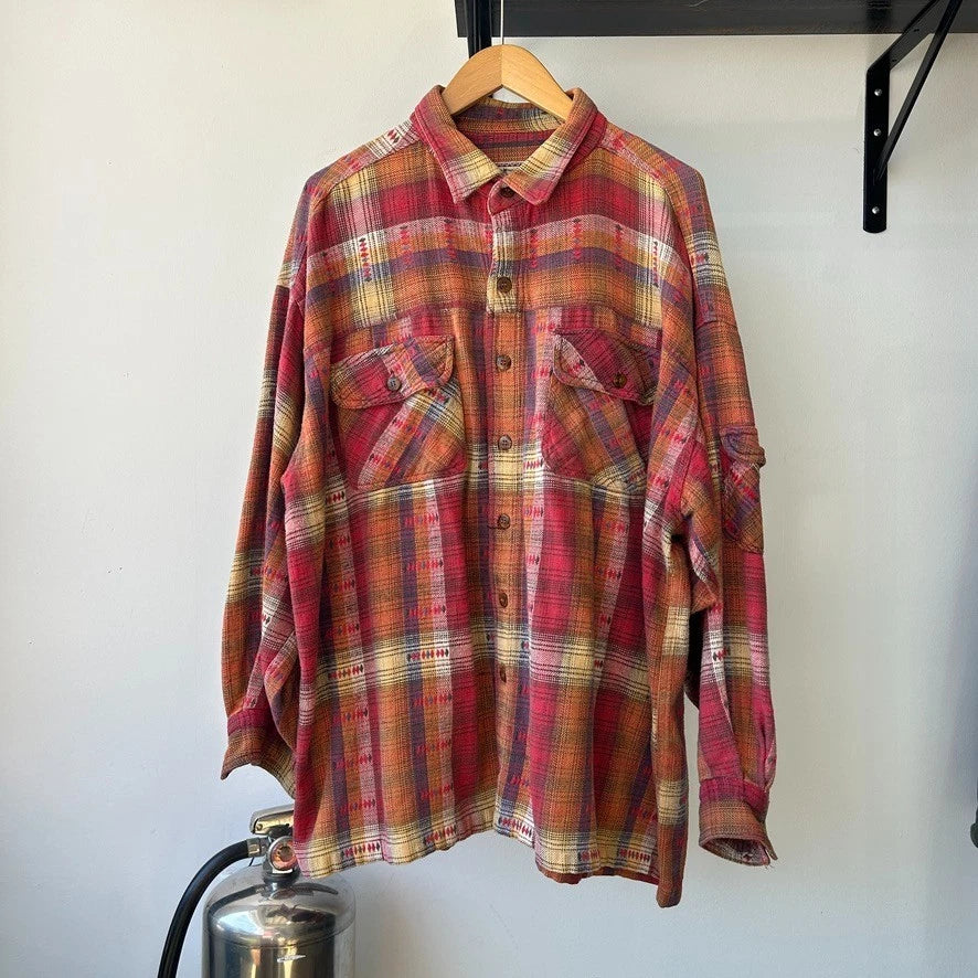 VINTAGE 90s | Weekends Plaid Western Flannel Cotton Button Down Shirt sz XXL