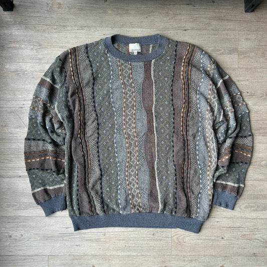 VINTAGE | 3D Textured Earthtone Coogie Style Knit Sweater sz 2XL