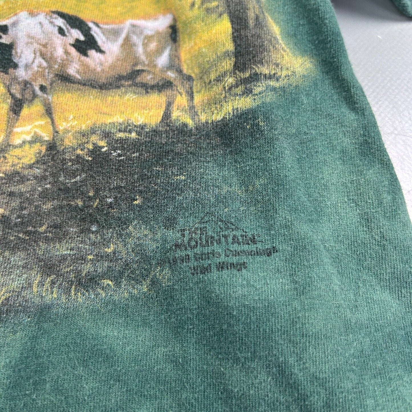 VINTAGE 90s | Cows in Sunlight Green Tye Dye The Mountain T-Shirt sz L Adult
