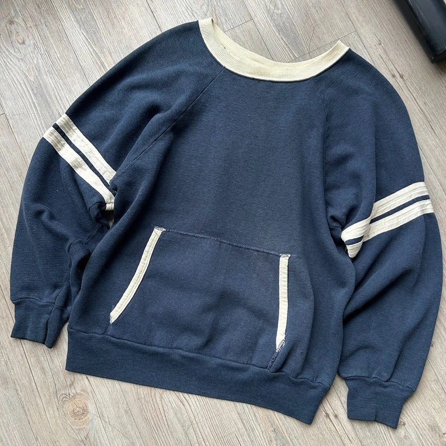 VINTAGE 70s | Blank Athletic Faded Raglan Crewneck Sweater sz S/M