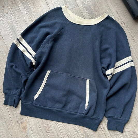 VINTAGE 70s | Blank Athletic Faded Raglan Crewneck Sweater sz S/M