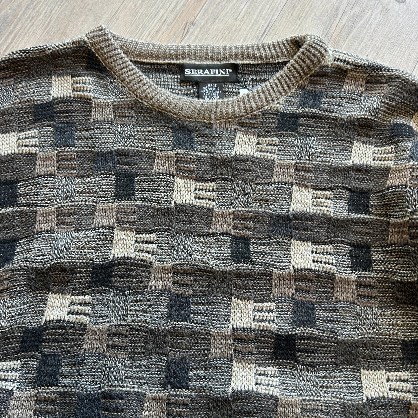 VINTAGE 90s | Serafini Earth Tone 3D Check Pattern Knit Sweater sz L