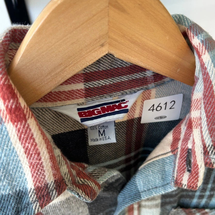 BIG MAC | 1980s Plaid Flannel Vintage Cotton USA Made Button Down Shirt sz M