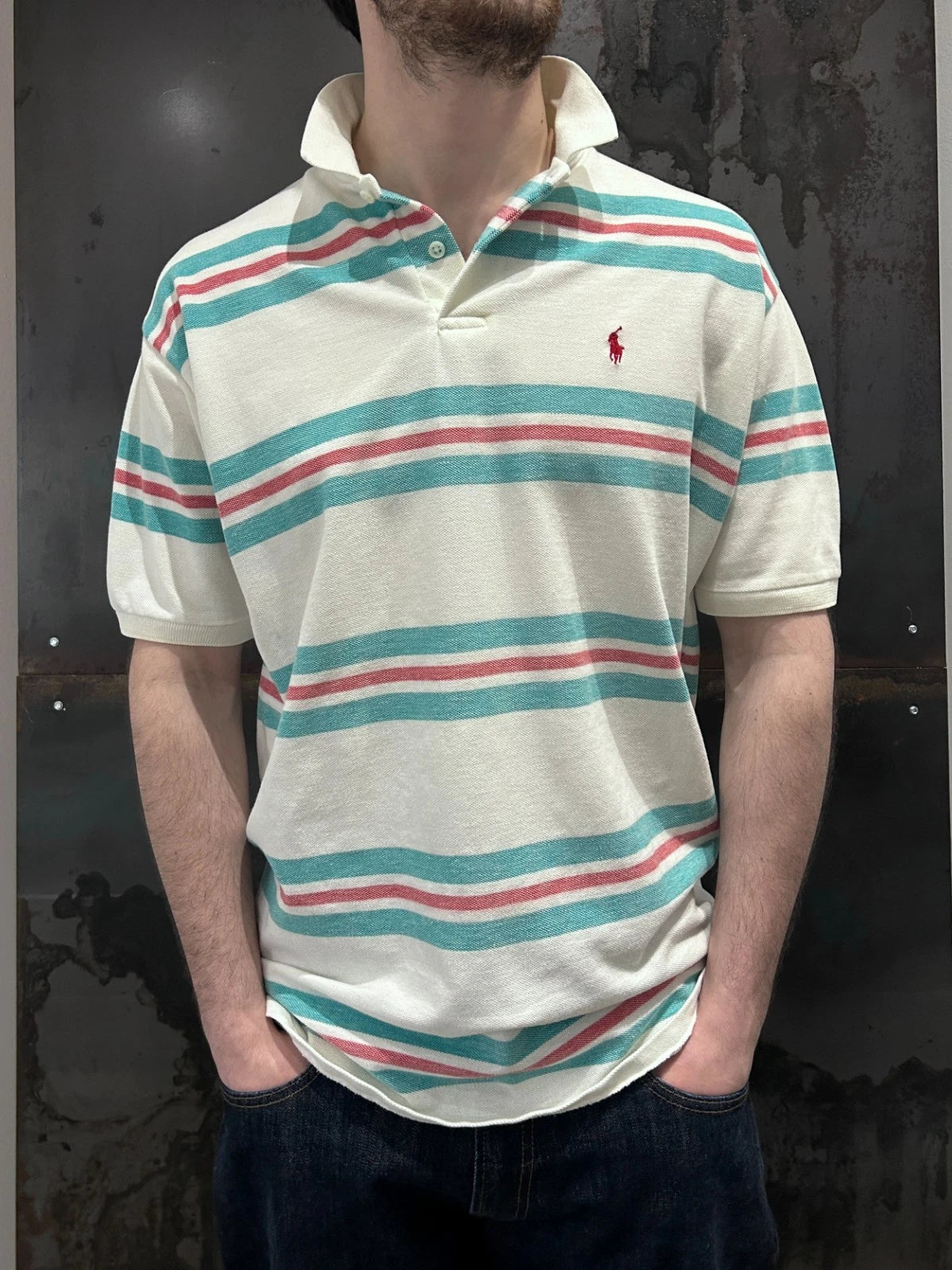 VINTAGE 90s | Ralph Lauren Sm Pony Candy Striped Polo Shirt sz XL