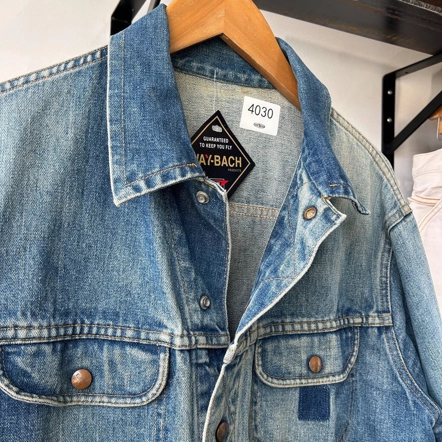 VINTAGE 70s 80s | GWG Sun Faded Button Snap Denim Trucker Jacket sz M/L