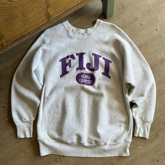 VINTAGE 90s | Fiji Alpha Chapter Reverse Weave Crew Sweater sz L