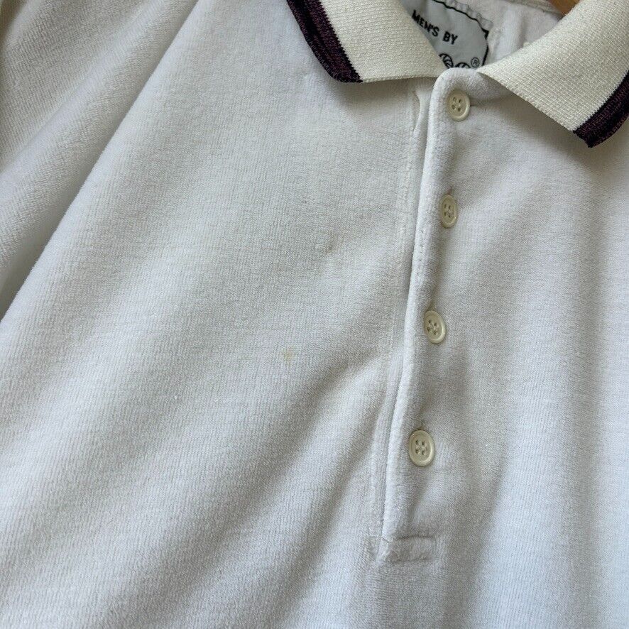 VINTAGE 90s | Velour Striped Collared Polo Crew Sweater sz M