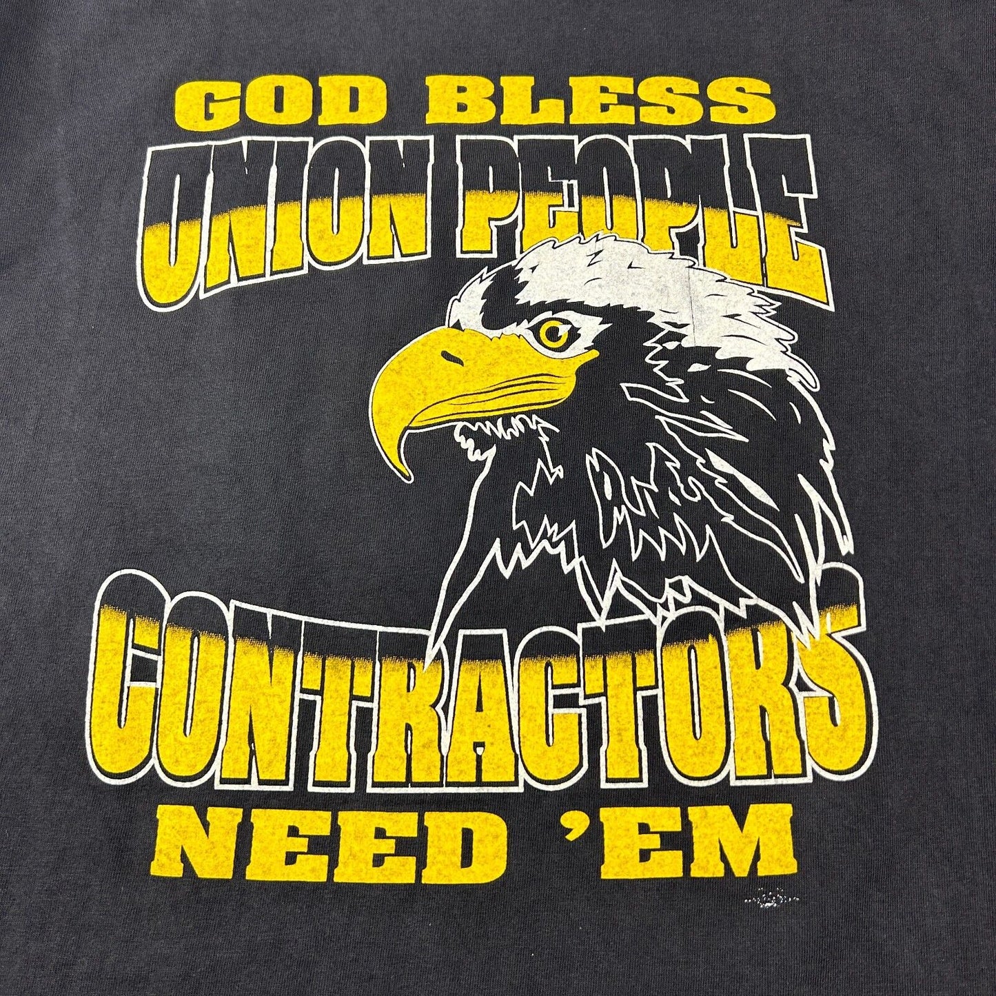 VINTAGE 90s | God Bless UNION People Contractors Need Em T-Shirt sz L Adult