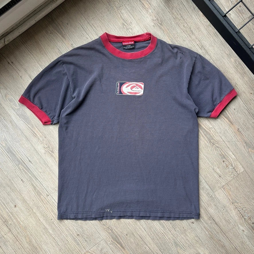 VINTAGE 90s | Quicksilver Board Riding Faded Logo Ringer T-Shirt sz L