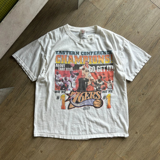 VINTAGE 2001 | Philadelphia 76ers Iverson NBA Playoffs Basketball T-Shirt sz XL
