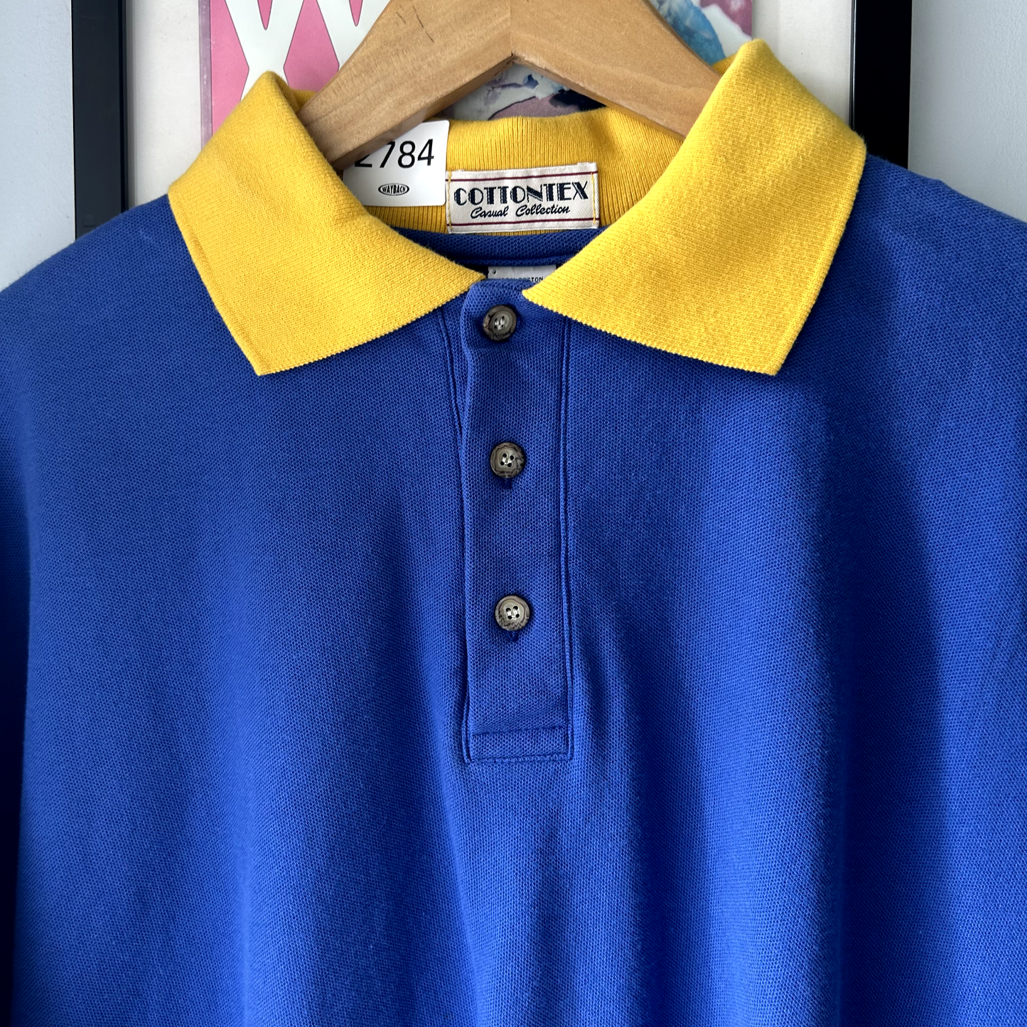 VINTAGE 1990s Cottontex Blaknk Blue & Yellow Polo Shirt sz XXL Adult