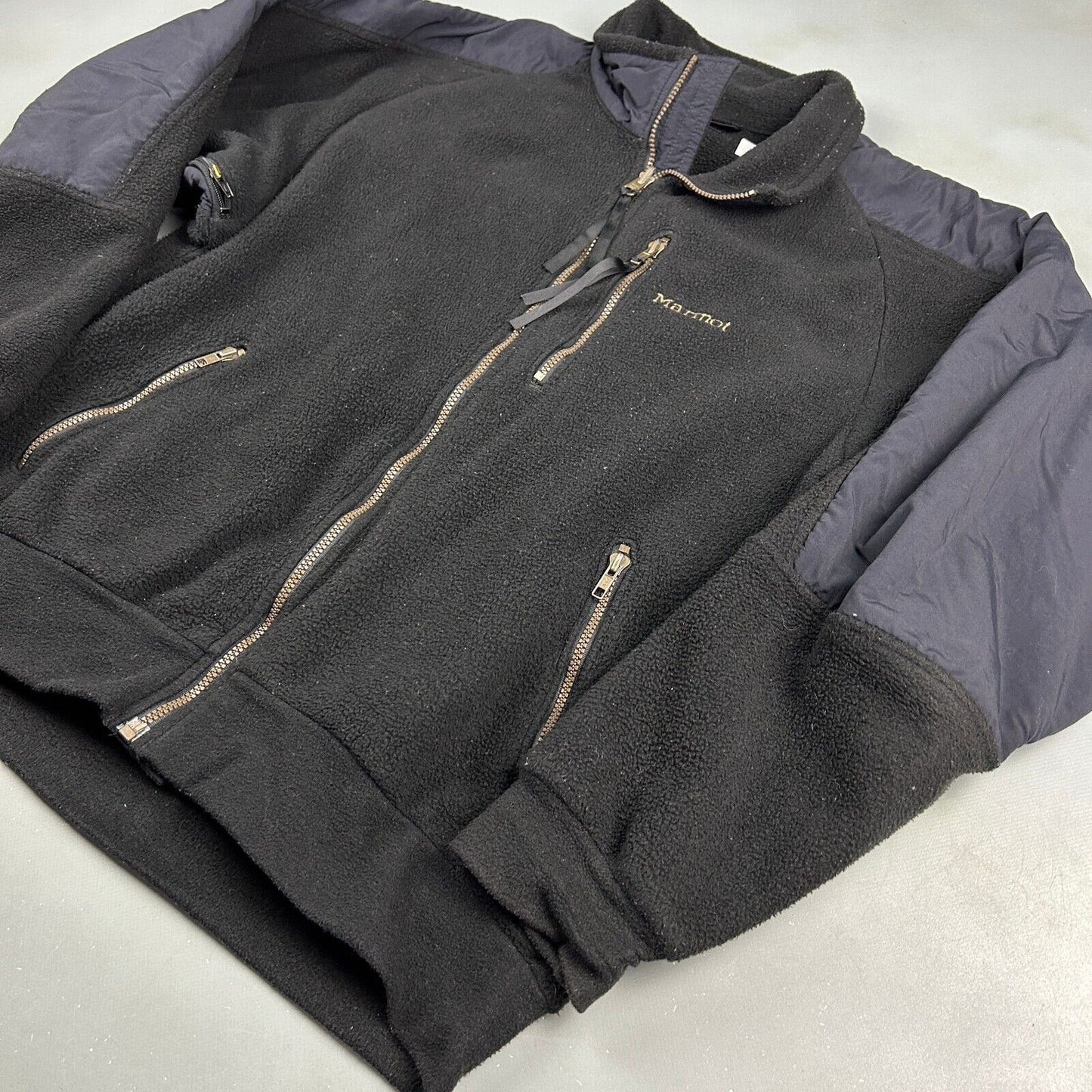 VINTAGE 90s Marmot Full Zip Black Tech Fleece Sweater sz Large Adult