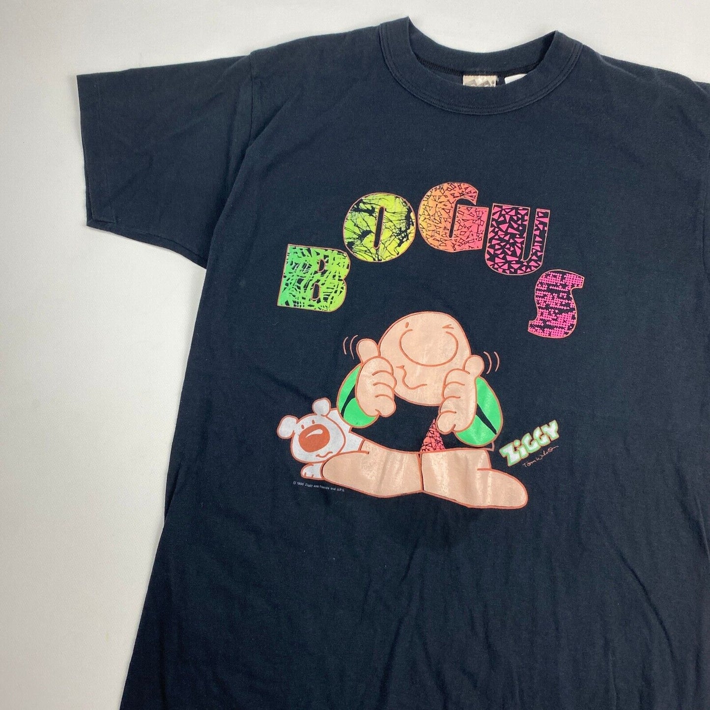 VINTAGE 1989 Bogus Ziggy Cartoon Black T-Shirt sz Large Men