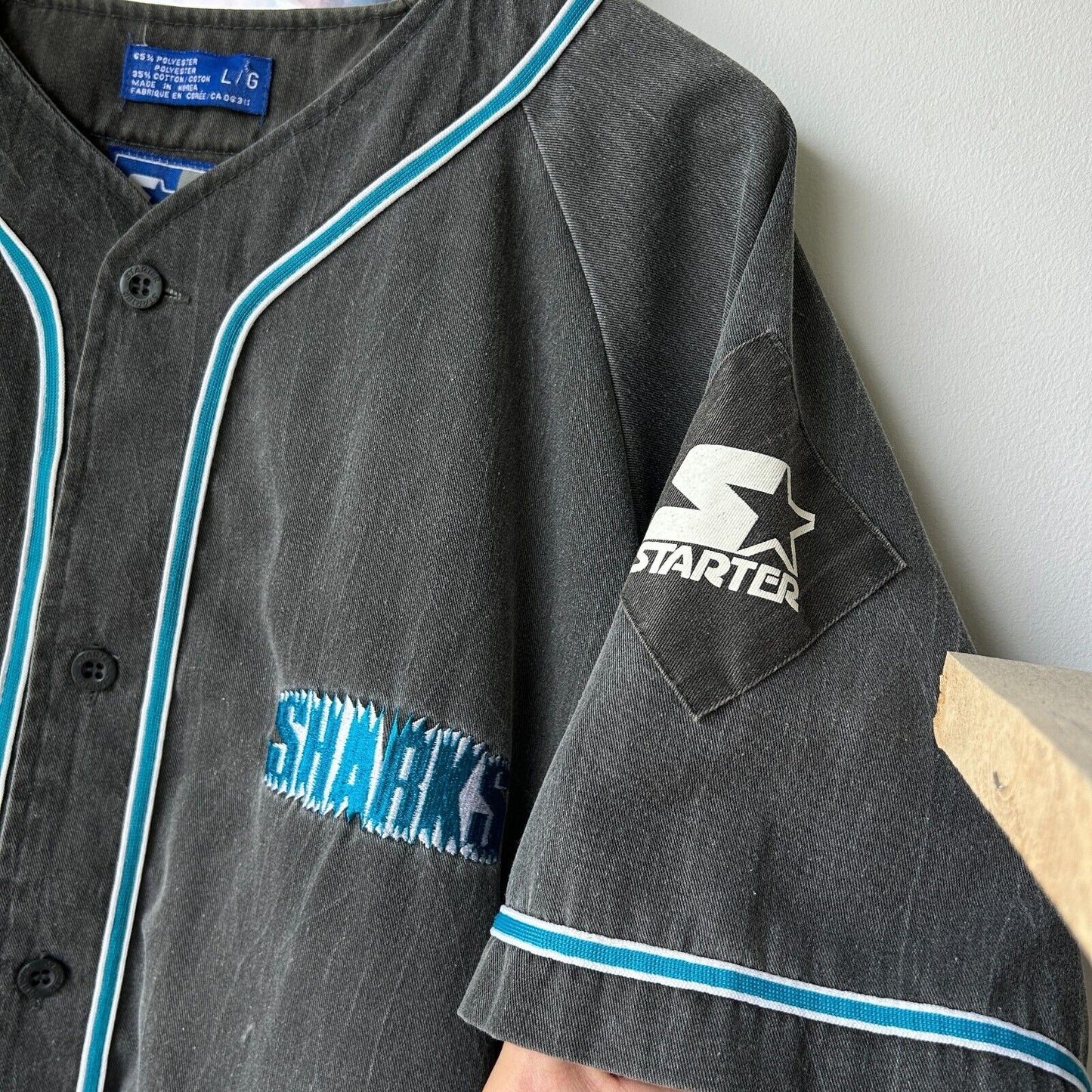VINTAGE 90s | San Jose Sharks STARTER Baseball Jersey sz L